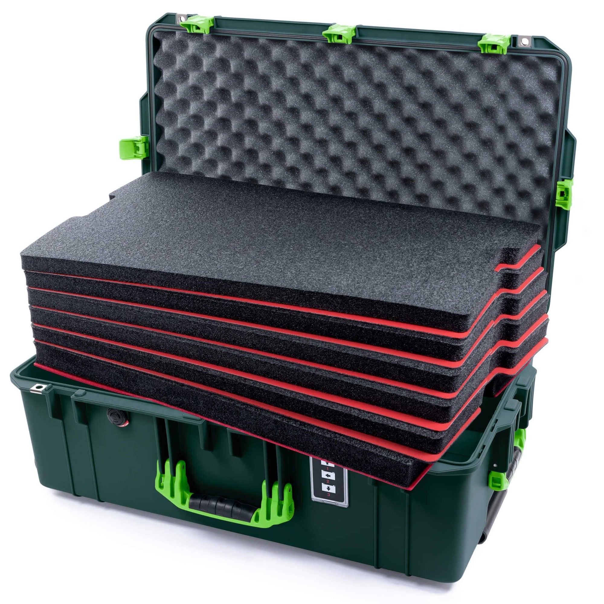 Pelican 1595 Air Case, Trekking Green with Lime Green Handles & Latches Custom Tool Kit (6 Foam Inserts with Convoluted Lid Foam) ColorCase 015950-0060-560-301