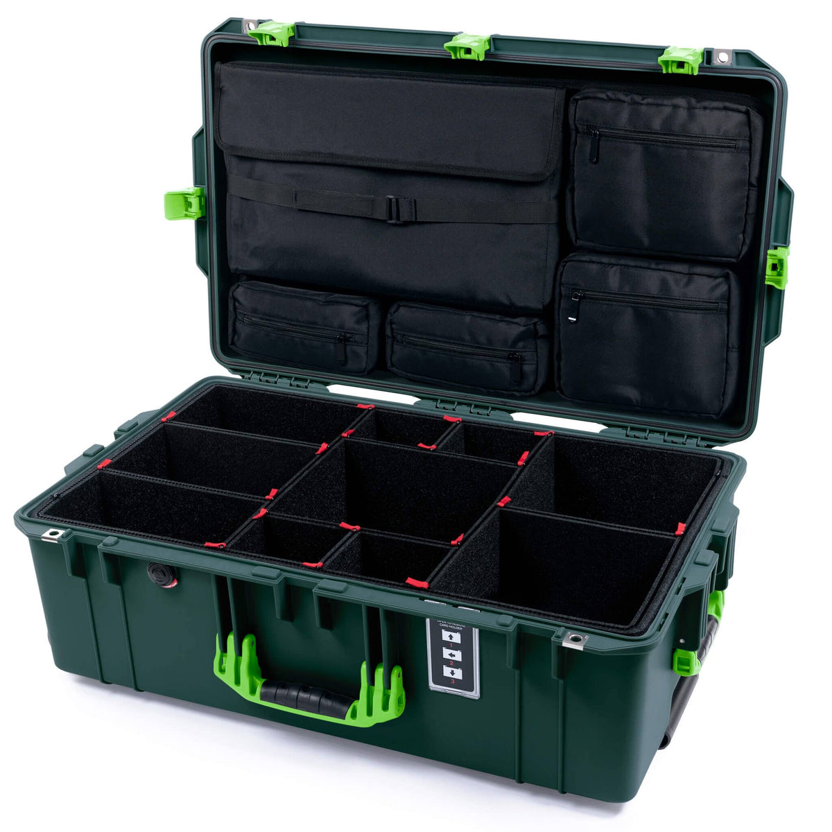 Pelican 1595 Air Case, Trekking Green with Lime Green Handles &amp; Latches TrekPak Divider System with Laptop Computer Lid Pouch ColorCase 015950-0220-560-301
