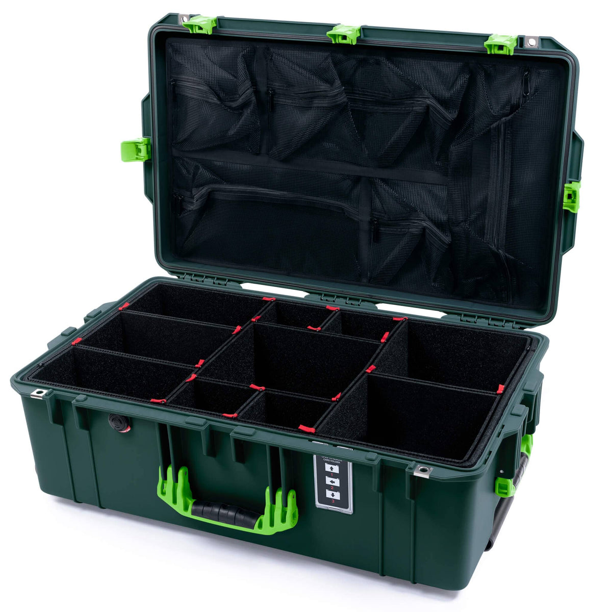 Pelican 1595 Air Case, Trekking Green with Lime Green Handles &amp; Latches TrekPak Divider System with Mesh Lid Organizer ColorCase 015950-0120-560-301