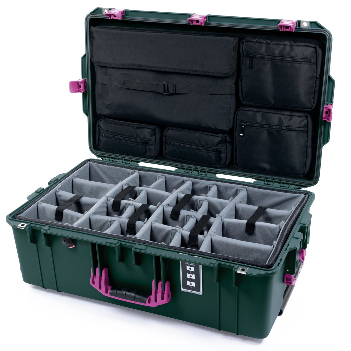 Pelican 1595 Air Case - Trekking Green &amp; Magenta - Padded Microfiber Dividers / Computer Lid Pouch