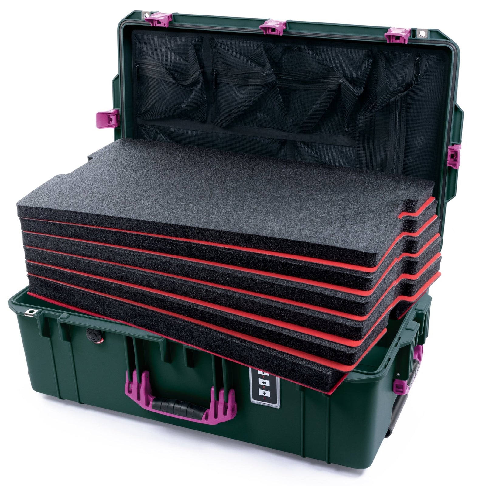 Pelican 1595 Air Case - Trekking Green & Magenta - DIY Tool Foam Kit / Mesh Lid Organizer
