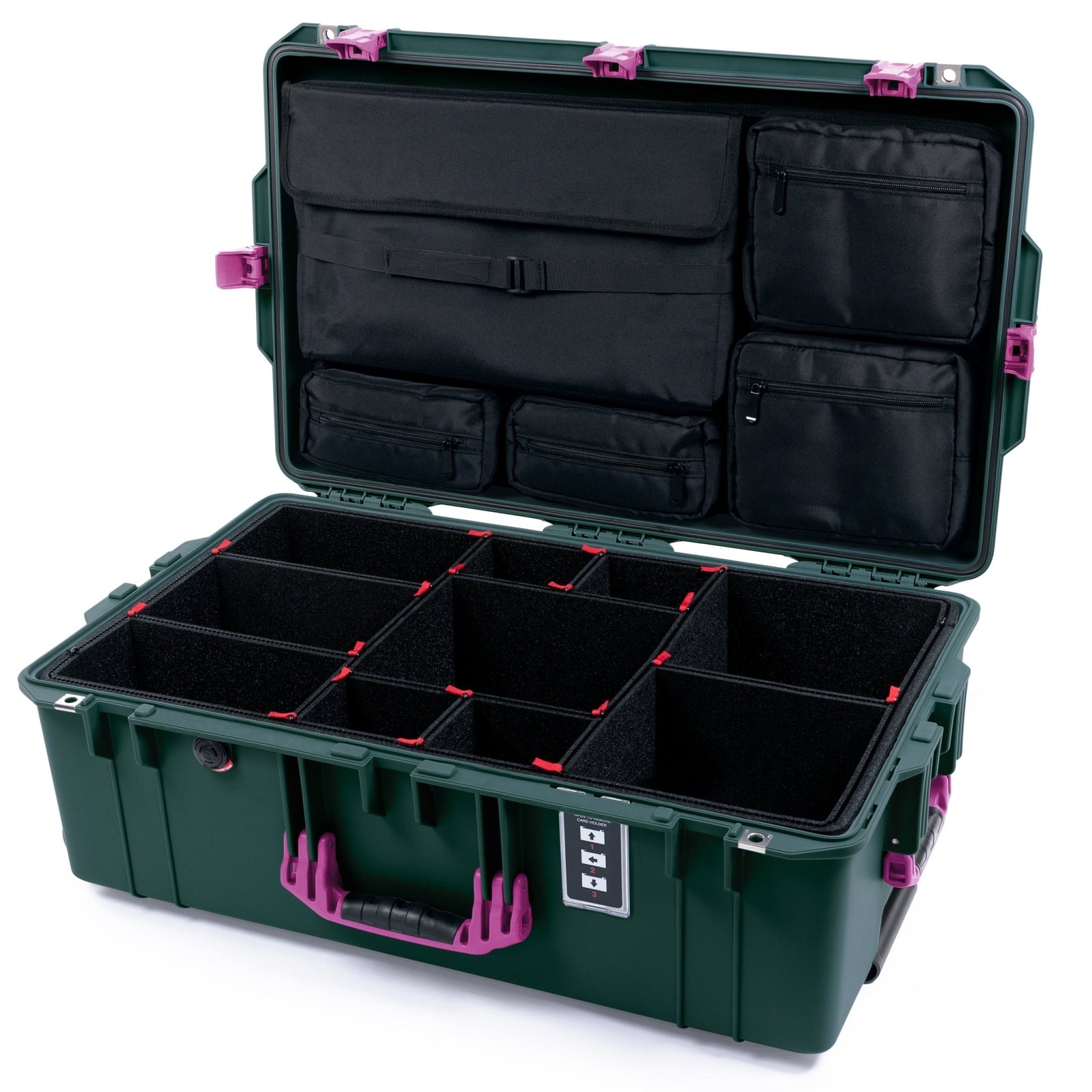 Pelican 1595 Air Case - Trekking Green & Magenta - TrekPak Divider System / Computer Lid Pouch