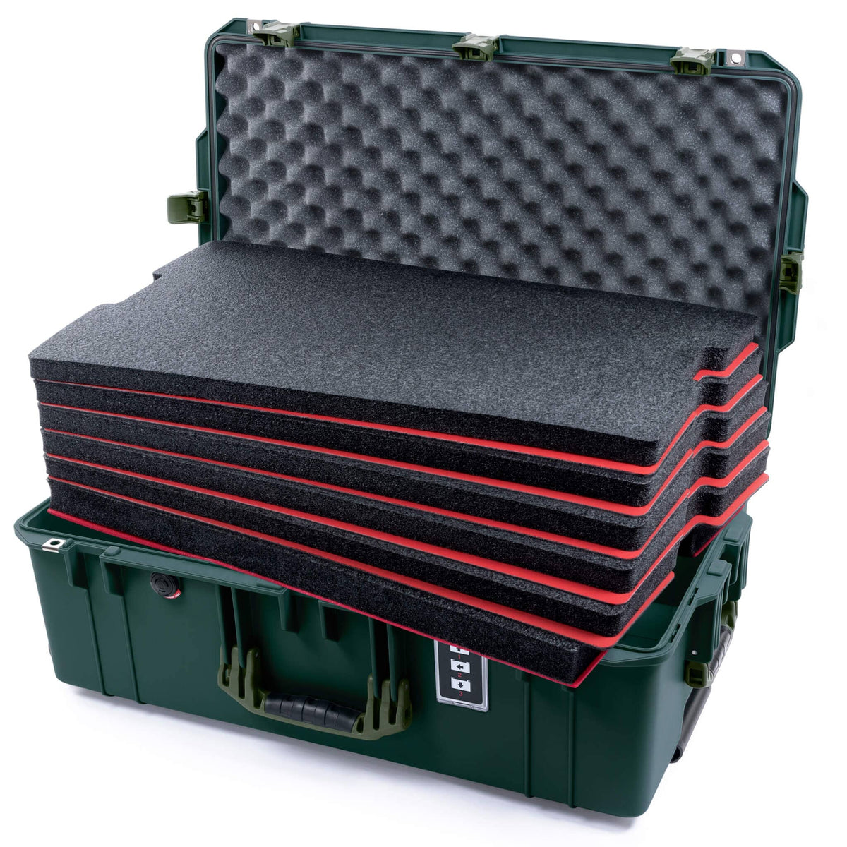 Pelican 1595 Air Case, Trekking Green with OD Green Handles &amp; Latches Custom Tool Kit (6 Foam Inserts with Convoluted Lid Foam) ColorCase 015950-0060-560-131