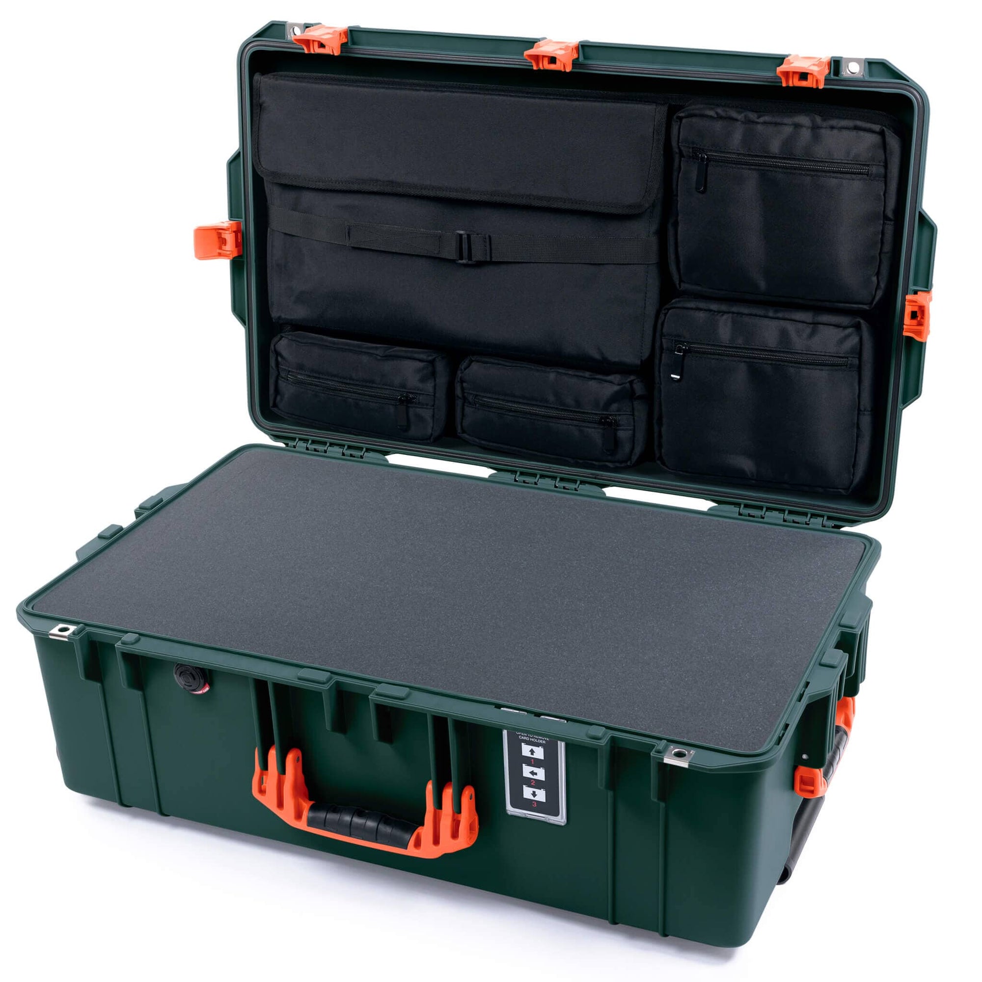 Pelican 1595 Air Case, Trekking Green with Orange Handles & Latches Pick & Pluck Foam with Laptop Computer Lid Pouch ColorCase 015950-0201-560-151