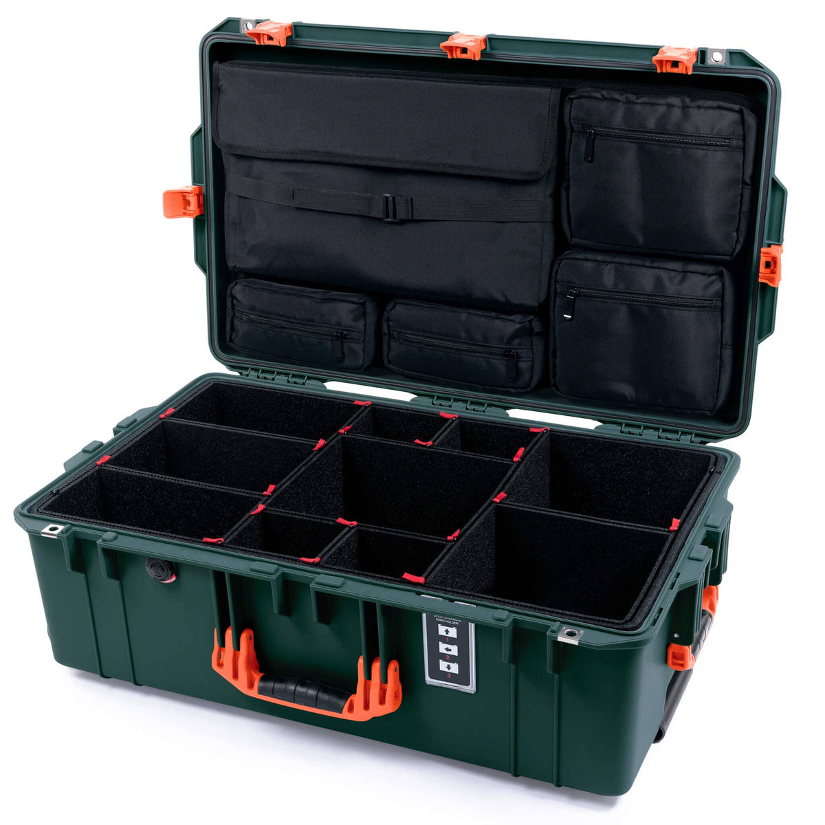Pelican 1595 Air Case, Trekking Green with Orange Handles &amp; Latches TrekPak Divider System with Laptop Computer Lid Pouch ColorCase 015950-0220-560-151