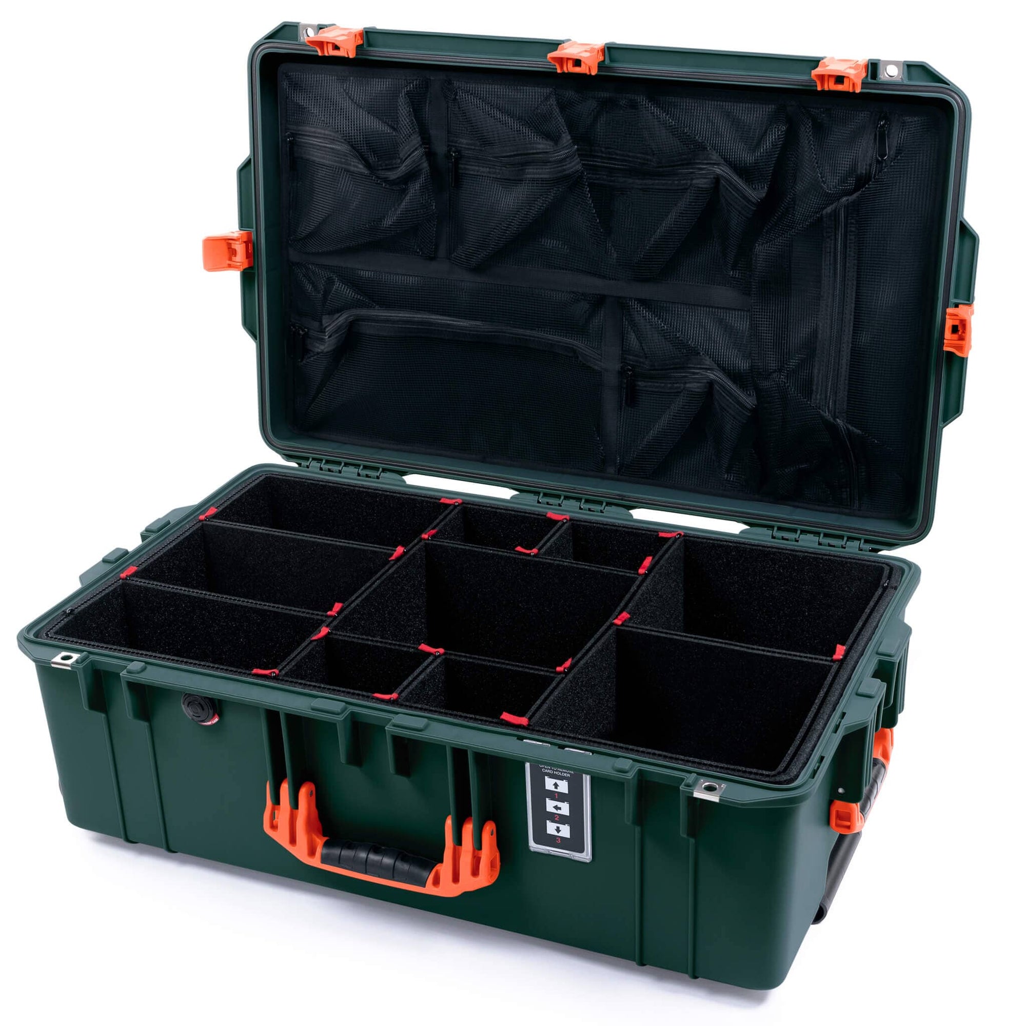 Pelican 1595 Air Case, Trekking Green with Orange Handles & Latches TrekPak Divider System with Mesh Lid Organizer ColorCase 015950-0120-560-151