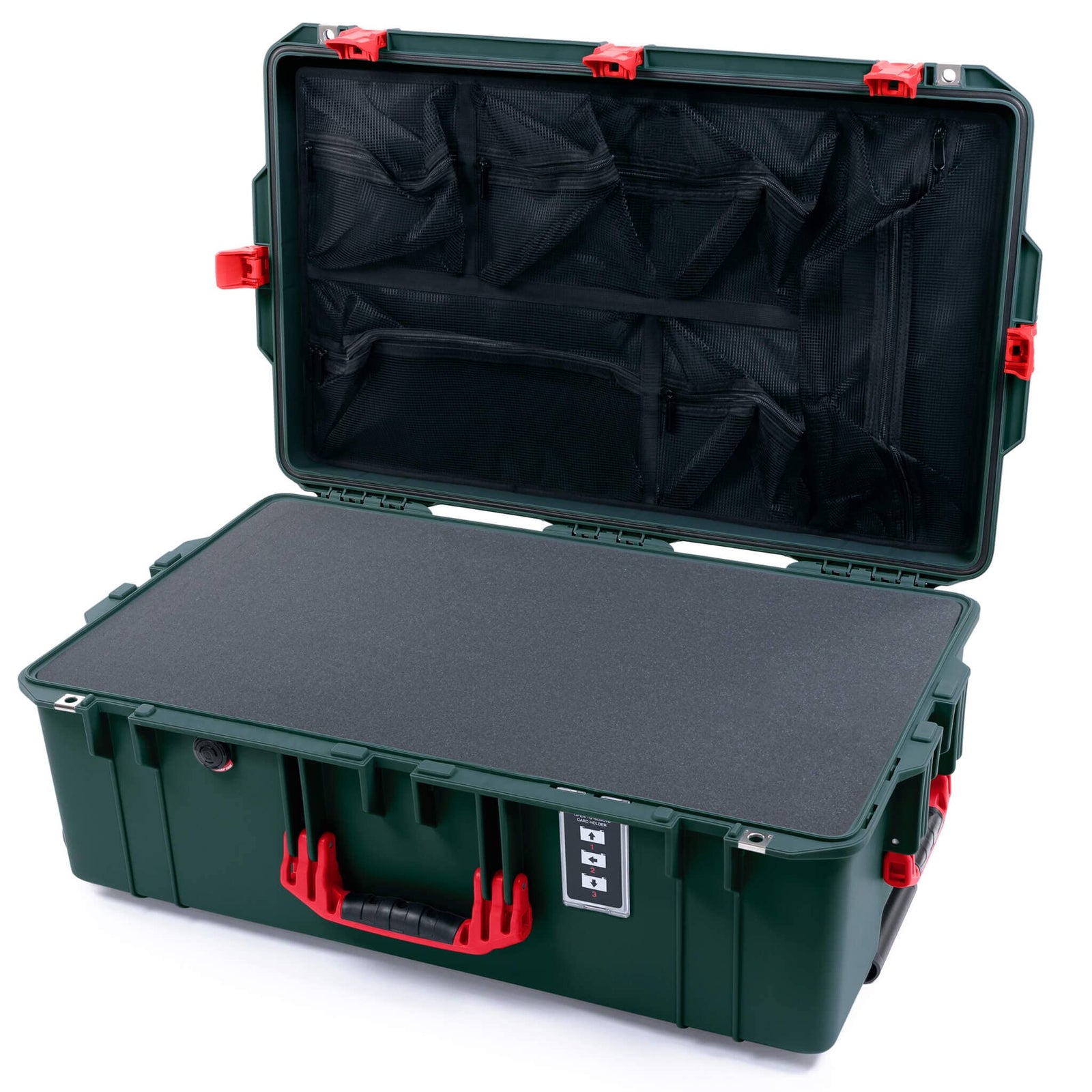 Pelican 1595 Air Case, Trekking Green with Red Handles & Latches Pick & Pluck Foam with Mesh Lid Organizer ColorCase 015950-0101-560-321