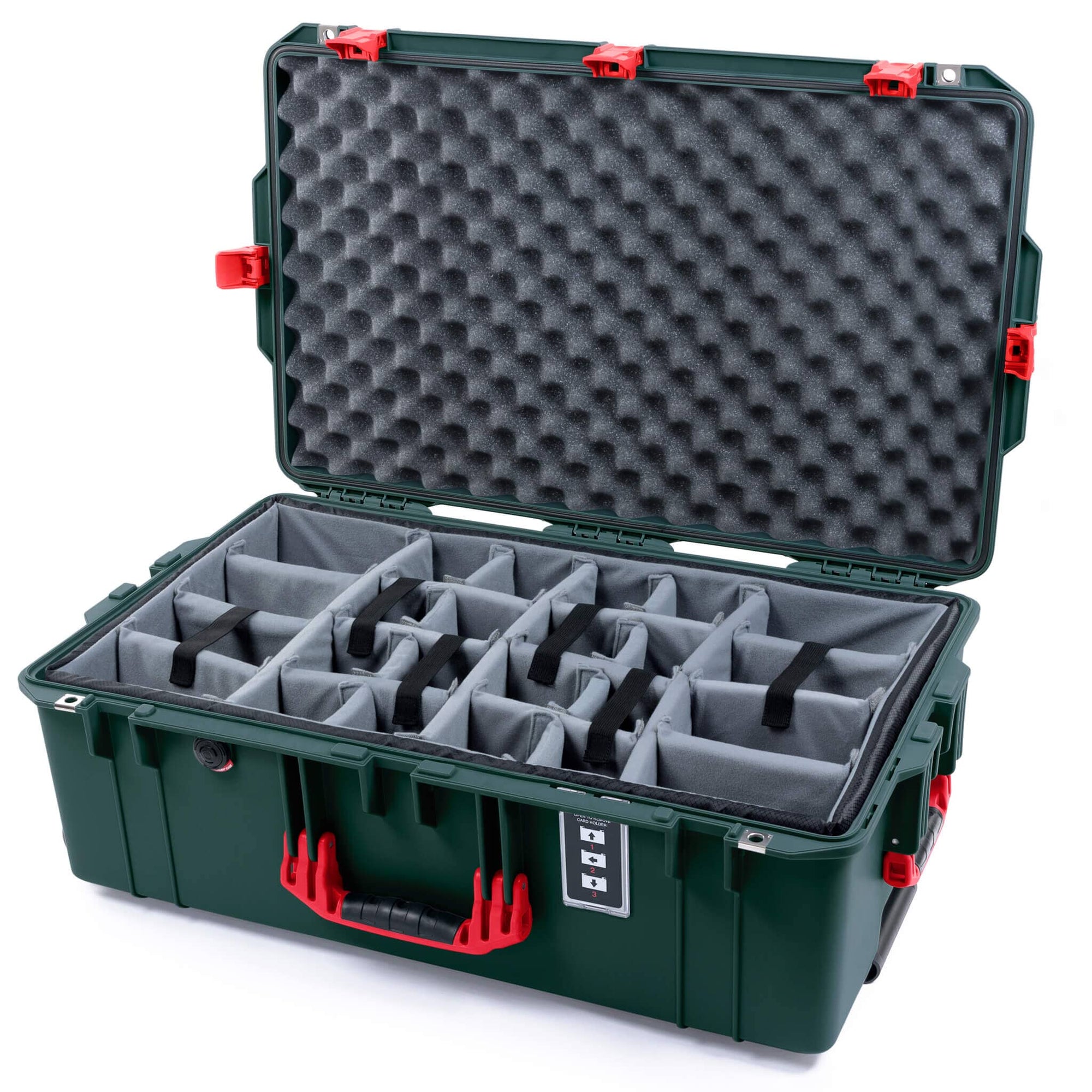 Pelican 1595 Air Case, Trekking Green with Red Handles & Latches Gray Padded Microfiber Dividers with Convoluted Lid Foam ColorCase 015950-0070-560-321