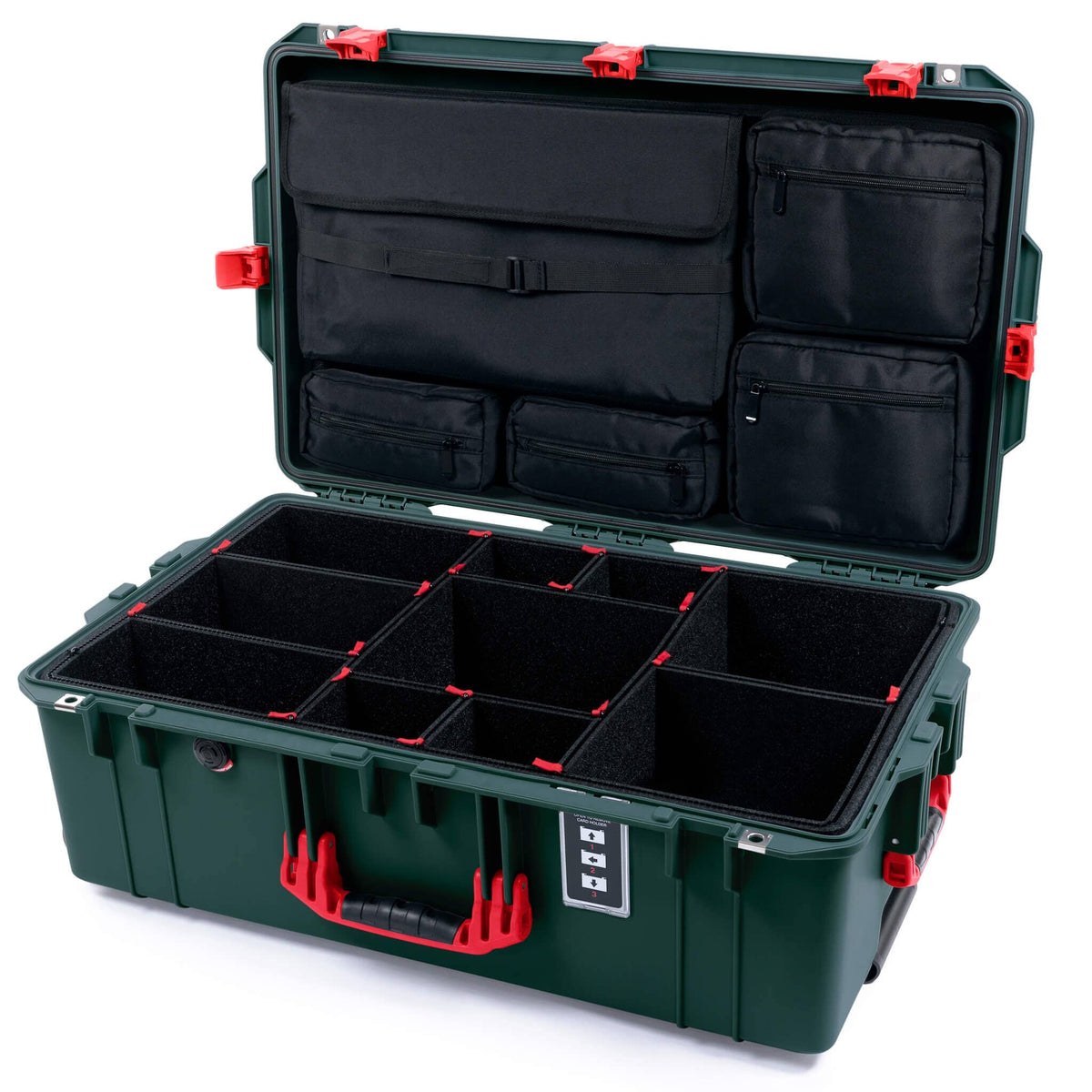 Pelican 1595 Air Case, Trekking Green with Red Handles &amp; Latches TrekPak Divider System with Laptop Computer Lid Pouch ColorCase 015950-0220-560-321