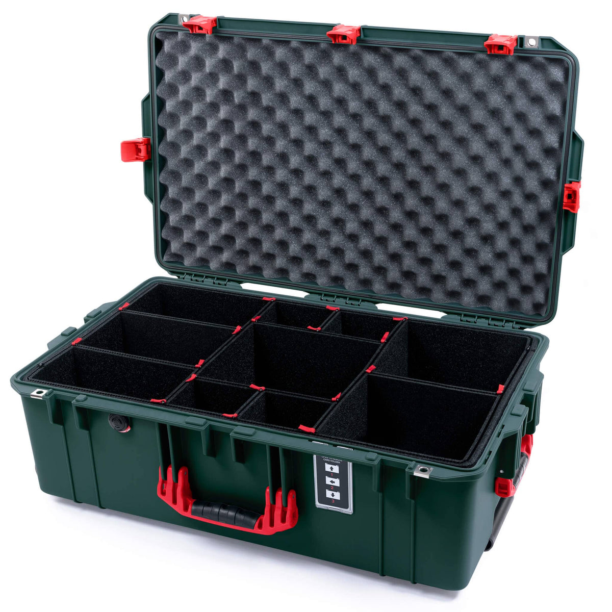Pelican 1595 Air Case, Trekking Green with Red Handles &amp; Latches TrekPak Divider System with Convoluted Lid Foam ColorCase 015950-0020-560-321