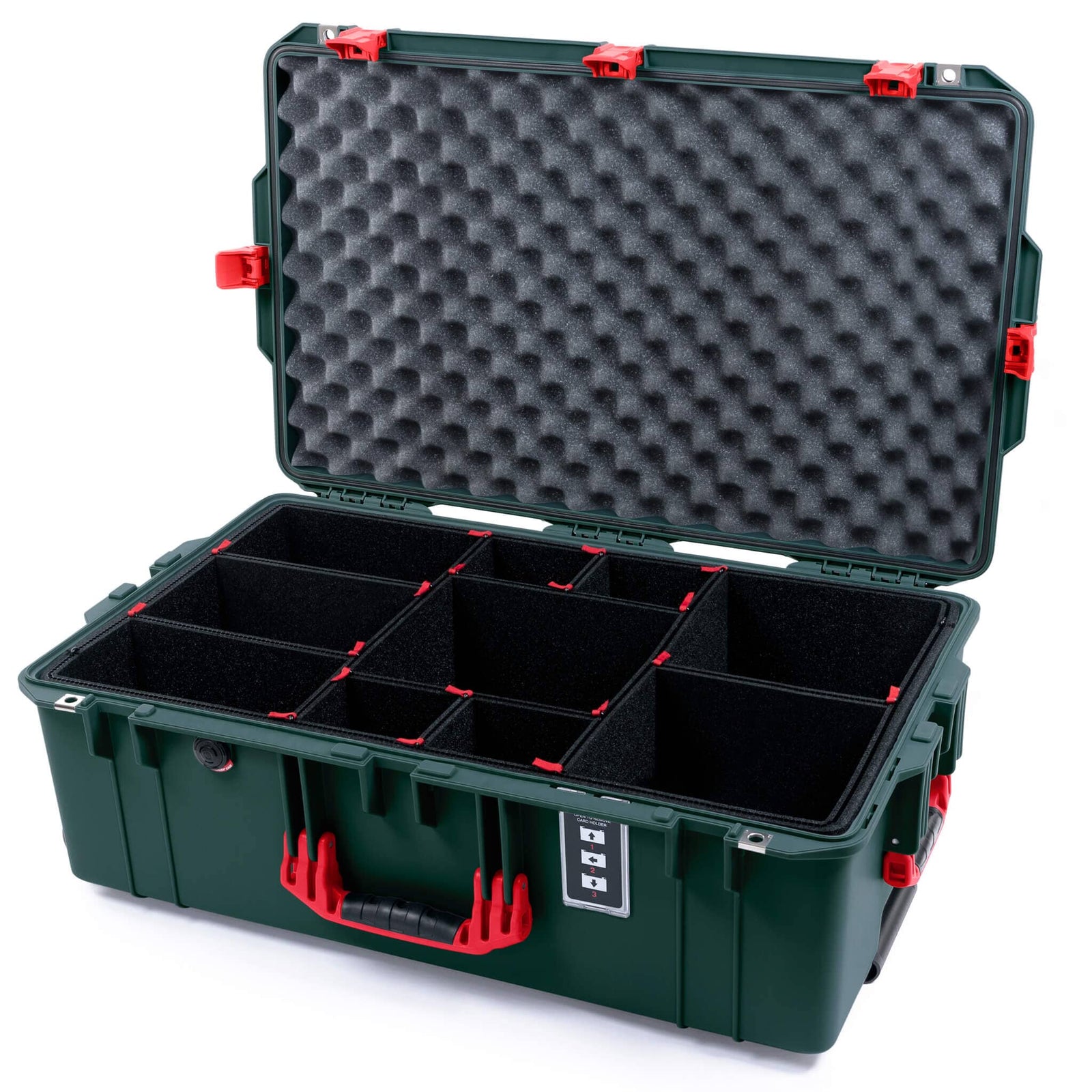 Pelican 1595 Air Case, Trekking Green with Red Handles & Latches TrekPak Divider System with Convoluted Lid Foam ColorCase 015950-0020-560-321