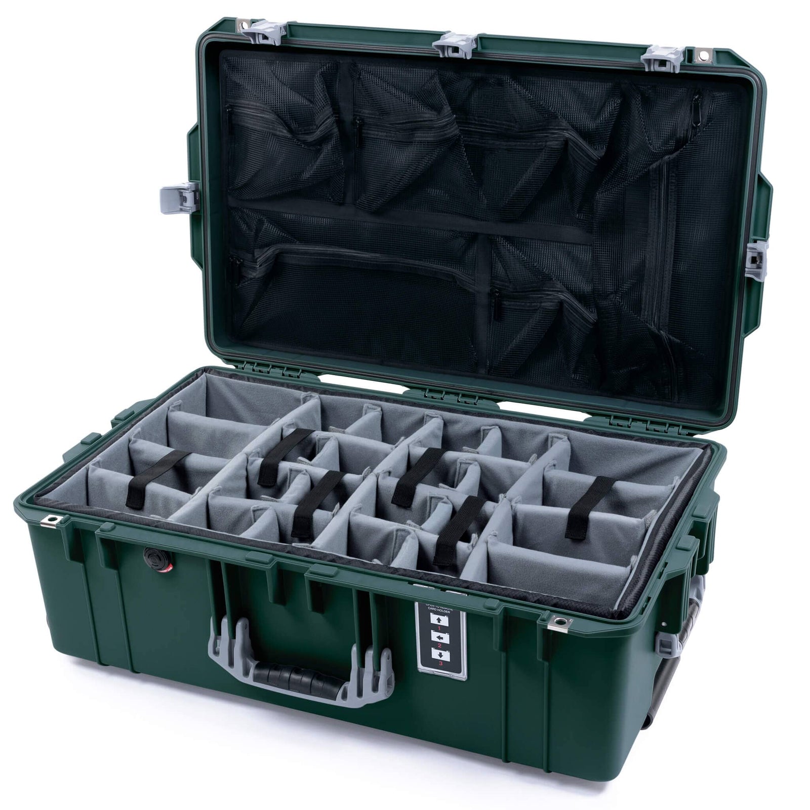 Pelican 1595 Air Case, Trekking Green with Silver Handles & Latches Gray Padded Microfiber Dividers with Mesh Lid Organizer ColorCase 015950-0170-560-181