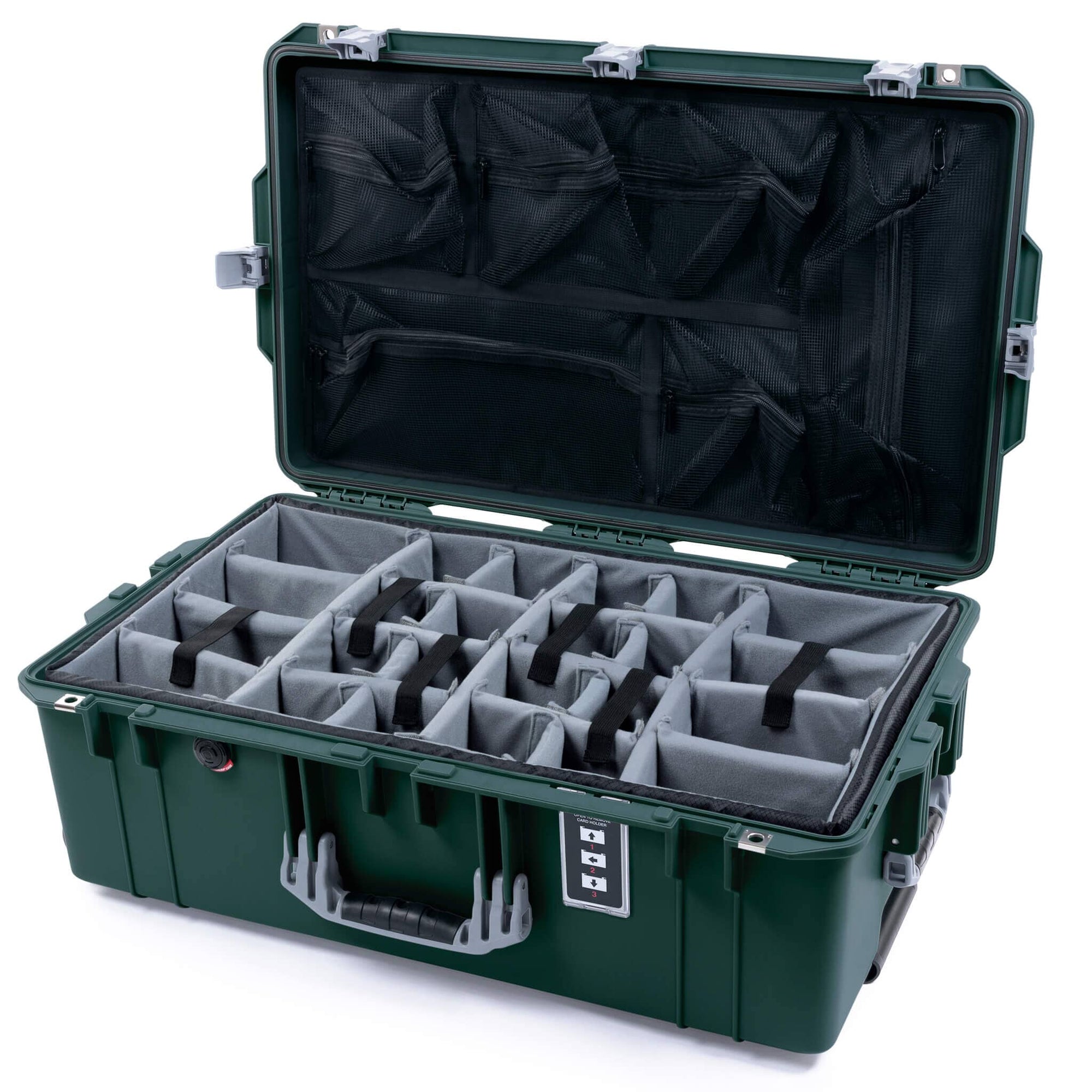 Pelican 1595 Air Case, Trekking Green with Silver Handles & Latches Gray Padded Microfiber Dividers with Mesh Lid Organizer ColorCase 015950-0170-560-181