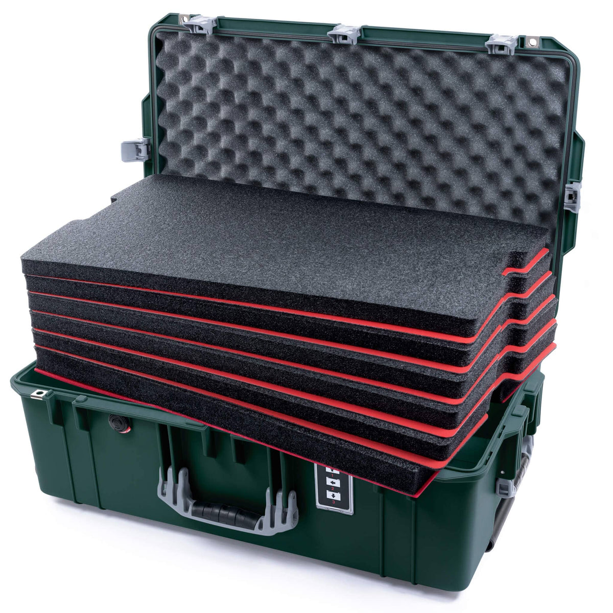 Pelican 1595 Air Case, Trekking Green with Silver Handles &amp; Latches Custom Tool Kit (6 Foam Inserts with Convoluted Lid Foam) ColorCase 015950-0060-560-181