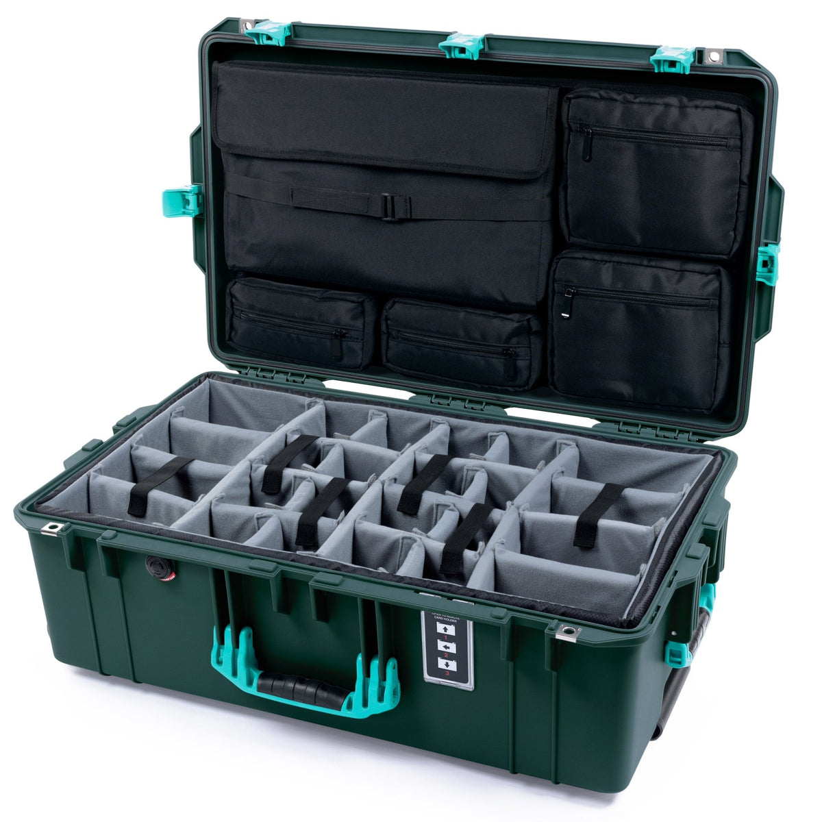 Pelican 1595 Air Case - Trekking Green &amp; Teal - Padded Microfiber Dividers / Computer Lid Pouch