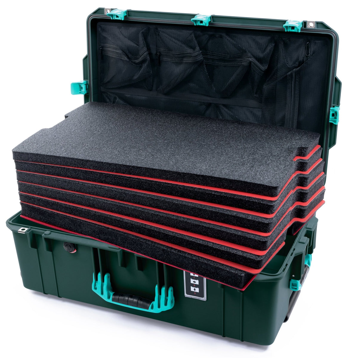 Pelican 1595 Air Case - Trekking Green &amp; Teal - DIY Tool Foam Kit / Mesh Lid Organizer