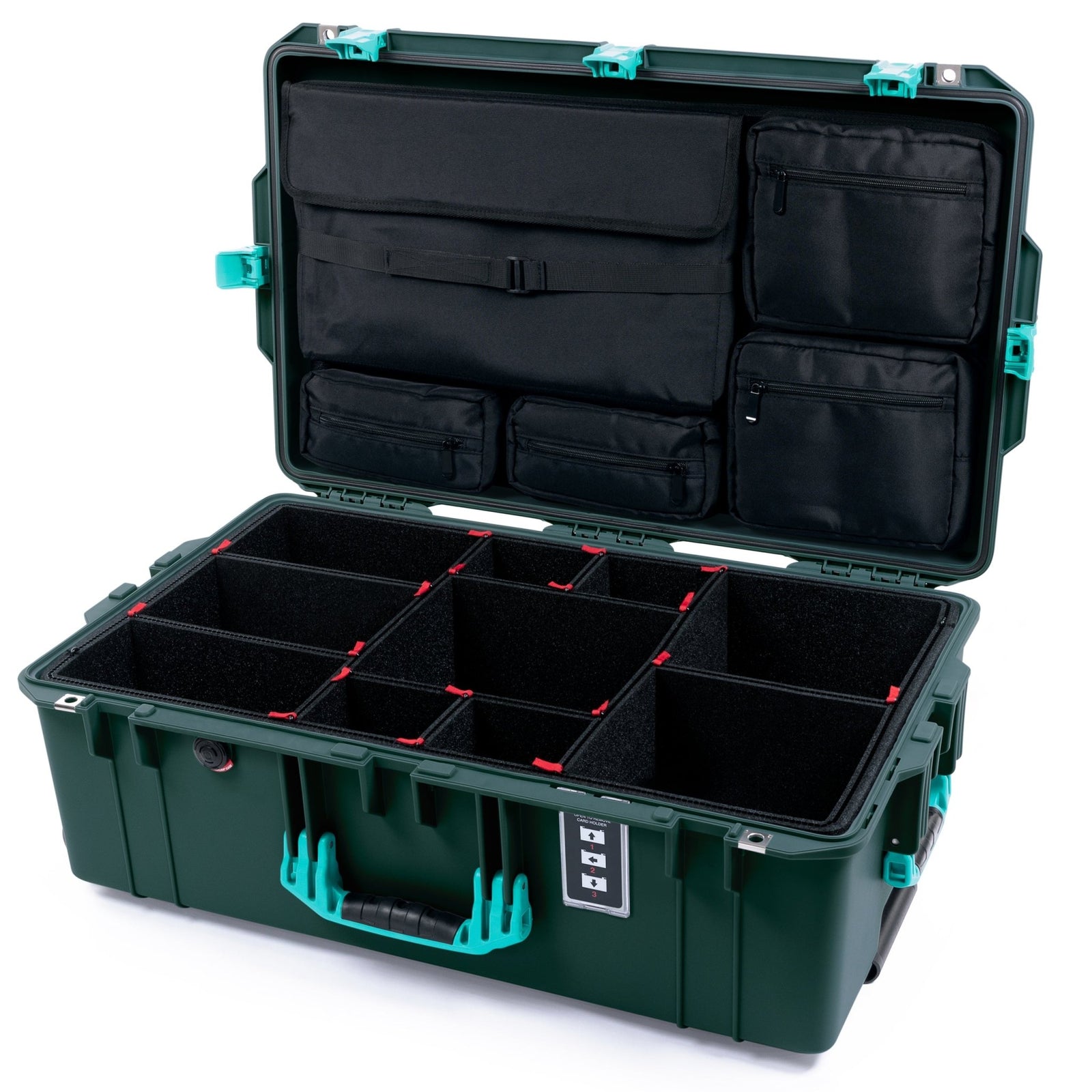 Pelican 1595 Air Case - Trekking Green & Teal - TrekPak Divider System / Computer Lid Pouch