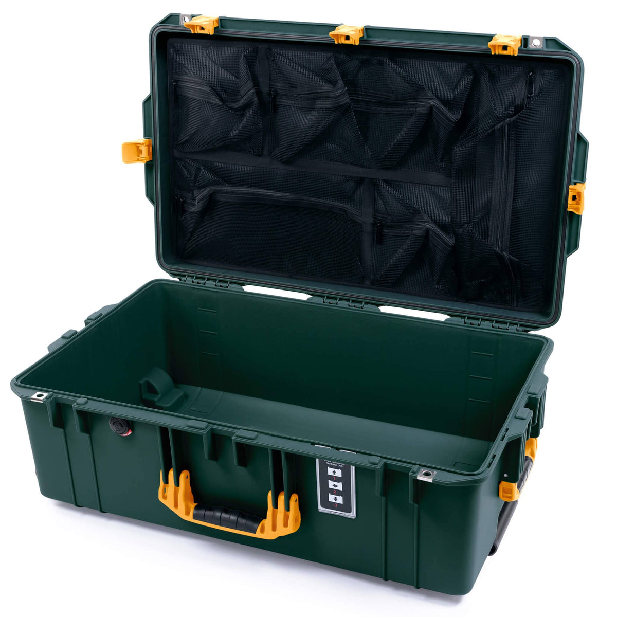 Pelican 1595 Air Case, Trekking Green with Yellow Handles &amp; Latches Mesh Lid Organizer Only ColorCase 015950-0100-560-241