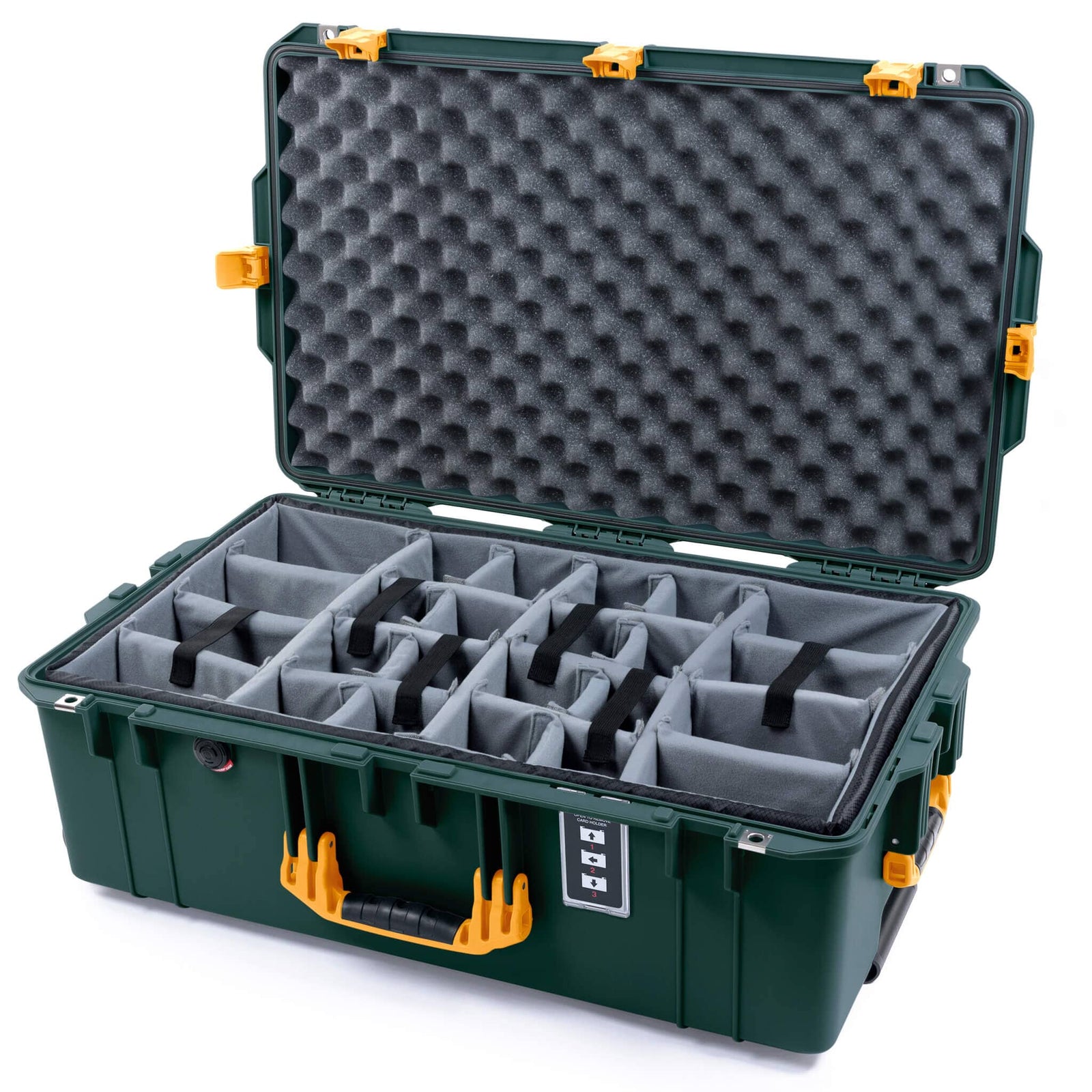 Pelican 1595 Air Case, Trekking Green with Yellow Handles & Latches Gray Padded Microfiber Dividers with Convoluted Lid Foam ColorCase 015950-0070-560-241