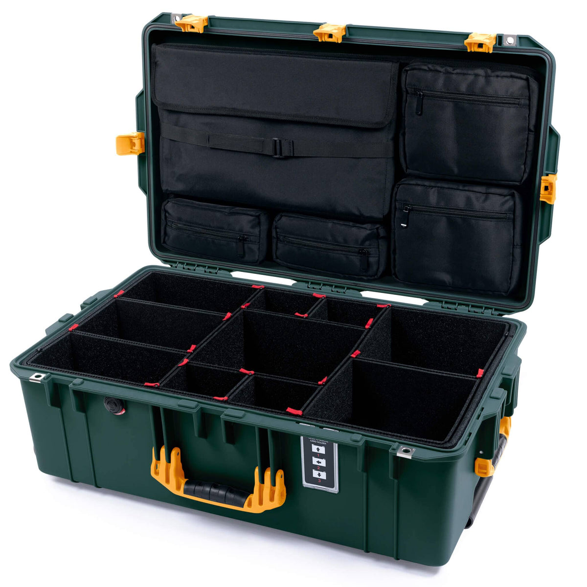 Pelican 1595 Air Case, Trekking Green with Yellow Handles &amp; Latches TrekPak Divider System with Laptop Computer Lid Pouch ColorCase 015950-0220-560-241