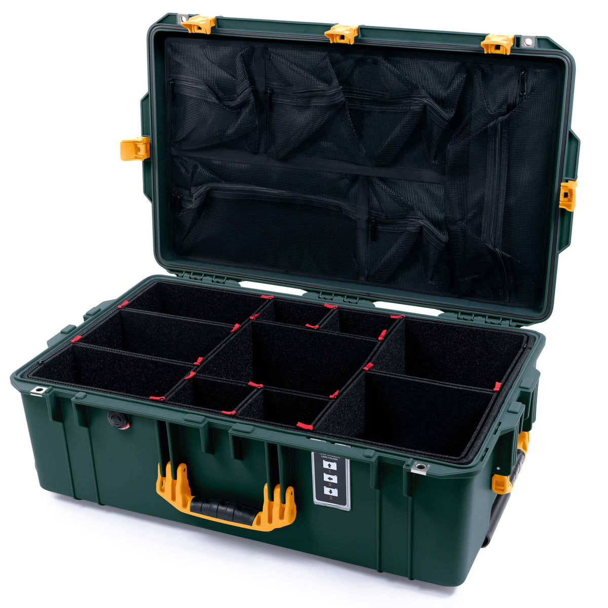 Pelican 1595 Air Case, Trekking Green with Yellow Handles &amp; Latches TrekPak Divider System with Mesh Lid Organizer ColorCase 015950-0120-560-241