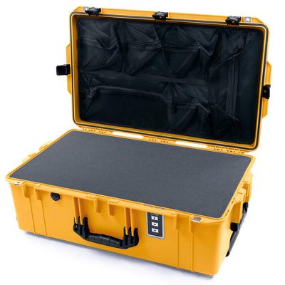 Pelican 1595 Air Case, Yellow with Black Handles & Push-Button Latches Pick & Pluck Foam with Mesh Lid Organizer ColorCase 015950-0101-240-110