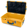 Pelican 1595 Air Case, Yellow with Blue Handles & Push-Button Latches Mesh Lid Organizer Only ColorCase 015950-0100-240-121