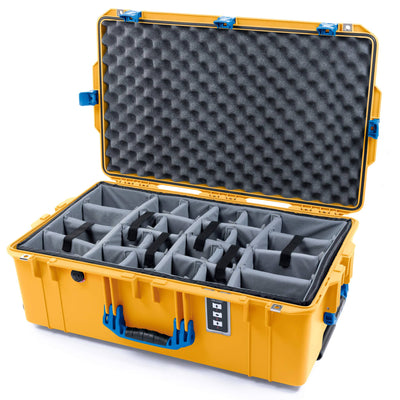 Pelican 1595 Air Case, Yellow with Blue Handles & Push-Button Latches Gray Padded Microfiber Dividers with Convoluted Lid Foam ColorCase 015950-0070-240-121