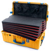 Pelican 1595 Air Case, Yellow with Blue Handles & Push-Button Latches Custom Tool Kit (6 Foam Inserts with Mesh Lid Organizer) ColorCase 015950-0160-240-121