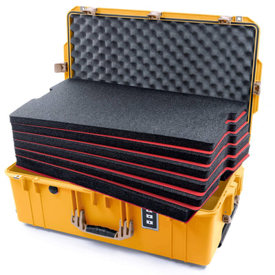 Pelican 1595 Air Case, Yellow with Desert Tan Handles & Latches Custom Tool Kit (6 Foam Inserts with Convoluted Lid Foam) ColorCase 015950-0060-240-311