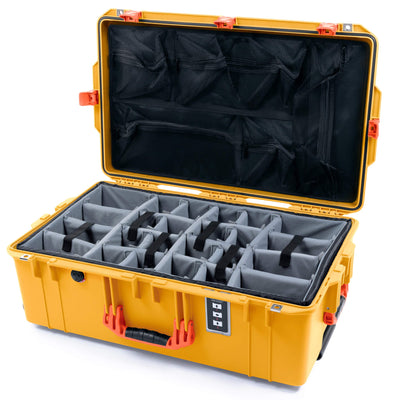 Pelican 1595 Air Case, Yellow with Orange Handles & Push-Button Latches Gray Padded Microfiber Dividers with Mesh Lid Organizer ColorCase 015950-0170-240-150