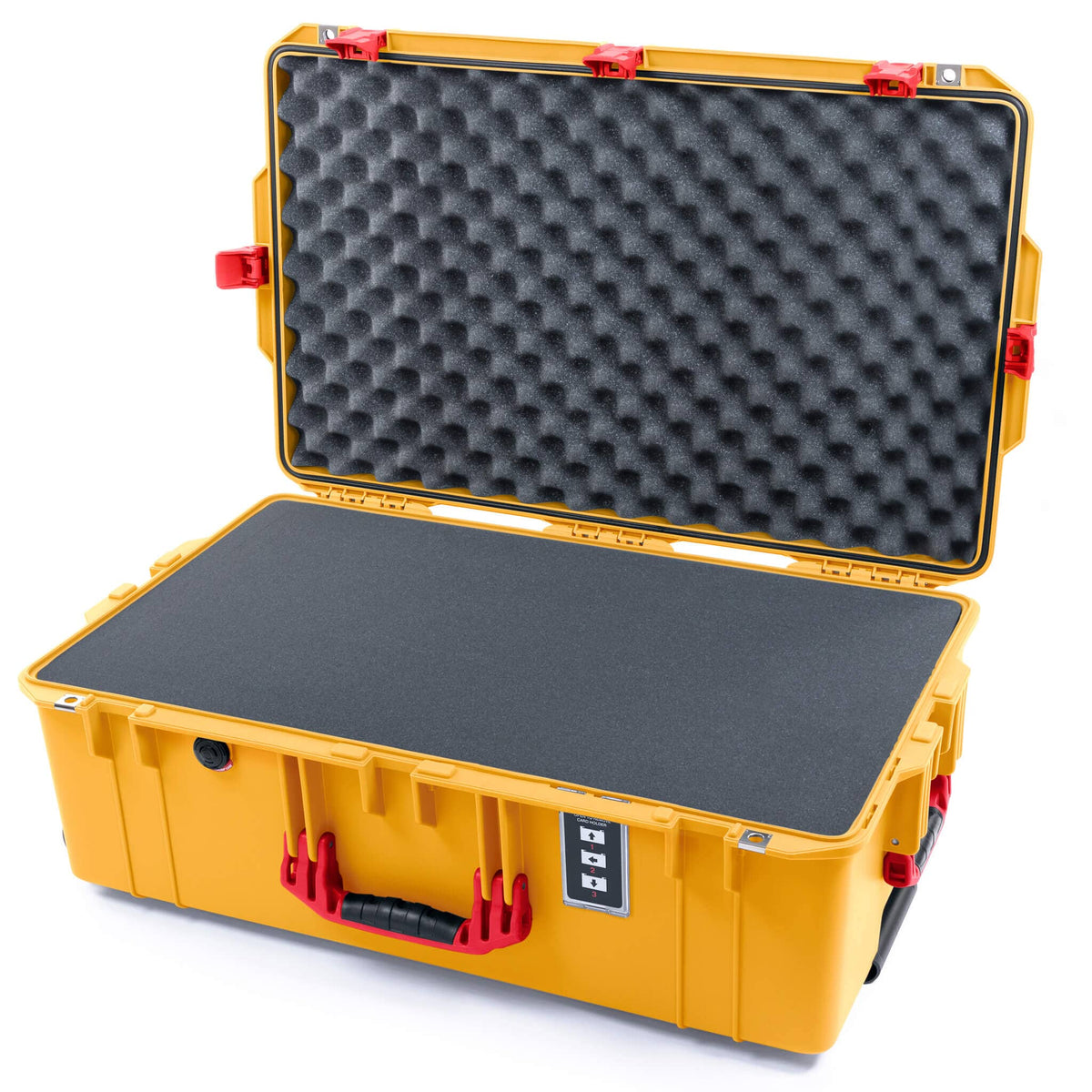 Pelican 1595 Air Case, Yellow with Red Handles &amp; Push-Button Latches Pick &amp; Pluck Foam with Convoluted Lid Foam ColorCase 015950-0001-240-321