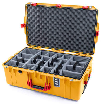 Pelican 1595 Air Case, Yellow with Red Handles & Push-Button Latches Gray Padded Microfiber Dividers with Convoluted Lid Foam ColorCase 015950-0070-240-321