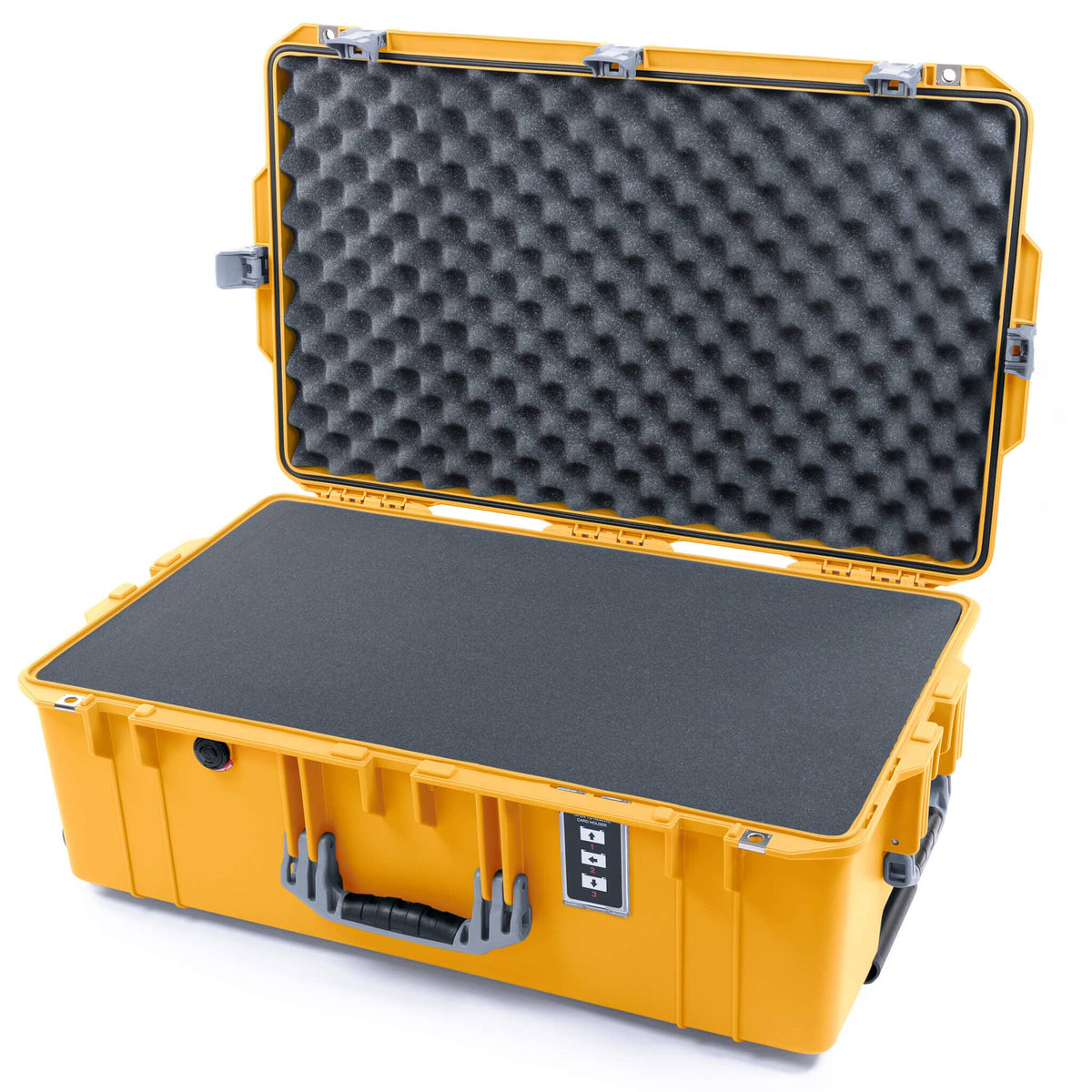 Pelican 1595 Air Case, Yellow with Silver Handles &amp; Push-Button Latches Pick &amp; Pluck Foam with Convoluted Lid Foam ColorCase 015950-0001-240-180