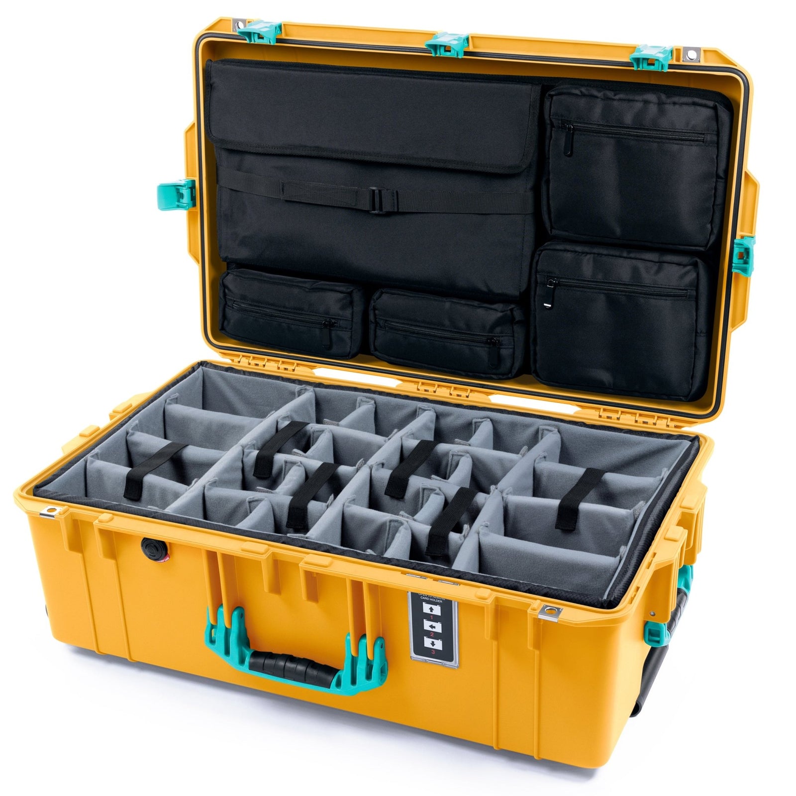 Pelican 1595 Air Case - Yellow & Teal - Padded Microfiber Dividers / Computer Lid Pouch