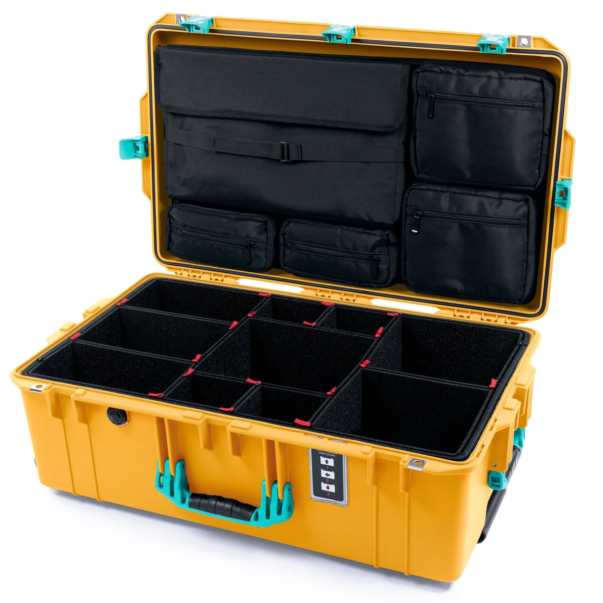 Pelican 1595 Air Case - Yellow & Teal - TrekPak Divider System / Computer Lid Pouch