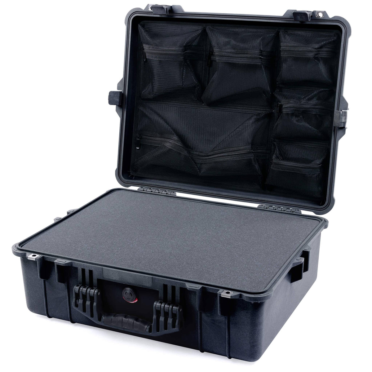 Pelican 1600 Case, Black Pick &amp; Pluck Foam with Mesh Lid Organizer ColorCase 016000-0101-110-110