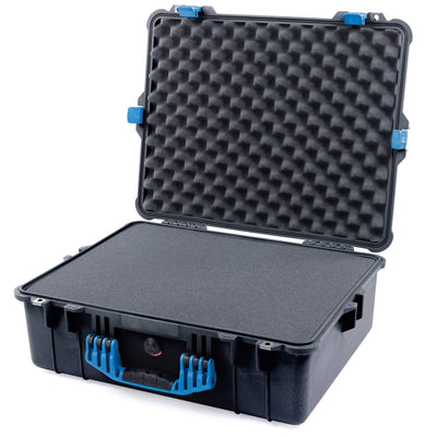 Pelican 1600 Case, Black with Blue Handle & Latches Pick & Pluck Foam with Convoluted Lid Foam ColorCase 016000-0001-110-120