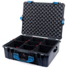 Pelican 1600 Case, Black with Blue Handle & Latches TrekPak Divider System with Convoluted Lid Foam ColorCase 016000-0020-110-120
