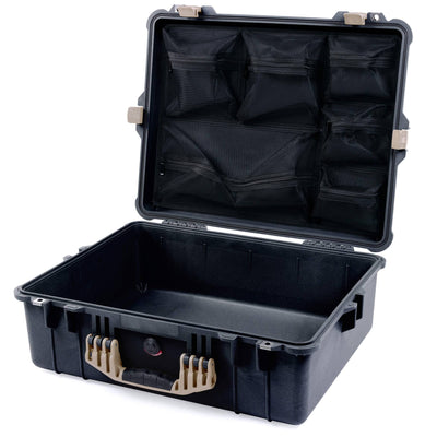 Pelican 1600 Case, Black with Desert Tan Handle & Latches Mesh Lid Organizer Only ColorCase 016000-0100-110-310