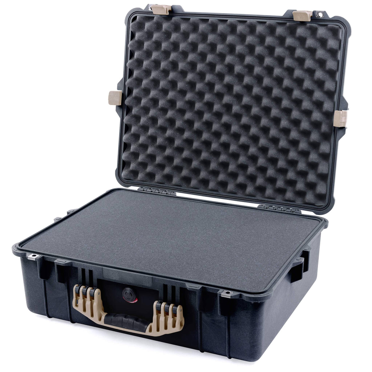 Pelican 1600 Case, Black with Desert Tan Handle &amp; Latches Pick &amp; Pluck Foam with Convoluted Lid Foam ColorCase 016000-0001-110-310