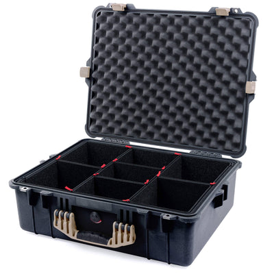 Pelican 1600 Case, Black with Desert Tan Handle & Latches TrekPak Divider System with Convoluted Lid Foam ColorCase 016000-0020-110-310