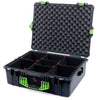 Pelican 1600 Case, Black with Lime Green Handle & Latches TrekPak Divider System with Convoluted Lid Foam ColorCase 016000-0020-110-300