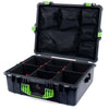 Pelican 1600 Case, Black with Lime Green Handle & Latches TrekPak Divider System with Mesh Lid Organizer ColorCase 016000-0120-110-300