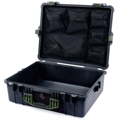 Pelican 1600 Case, Black with OD Green Handle & Latches Mesh Lid Organizer Only ColorCase 016000-0100-110-130