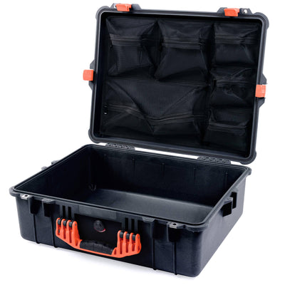 Pelican 1600 Case, Black with Orange Handle & Latches Mesh Lid Organizer Only ColorCase 016000-0100-110-150