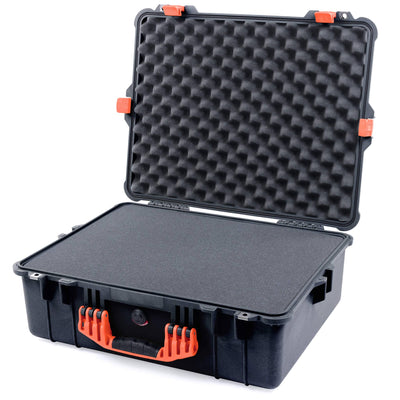 Pelican 1600 Case, Black with Orange Handle & Latches Pick & Pluck Foam with Convoluted Lid Foam ColorCase 016000-0001-110-150