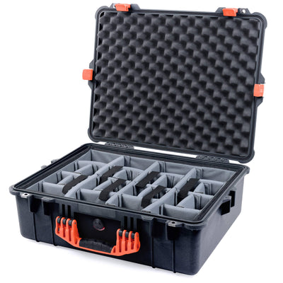 Pelican 1600 Case, Black with Orange Handle & Latches Gray Padded Dividers with Convoluted Lid Foam ColorCase 016000-0070-110-150
