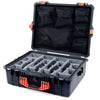 Pelican 1600 Case, Black with Orange Handle & Latches Gray Padded Dividers with Mesh Lid Organizer ColorCase 016000-0170-110-150