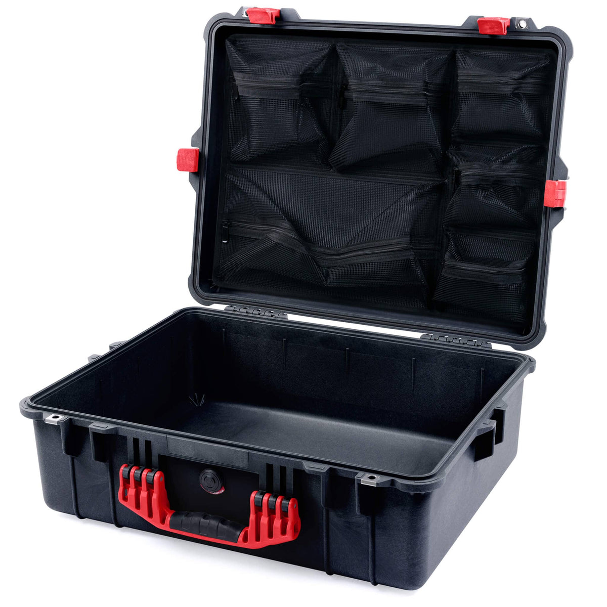 Pelican 1600 Case, Black with Red Handle &amp; Latches Mesh Lid Organizer Only ColorCase 016000-0100-110-320
